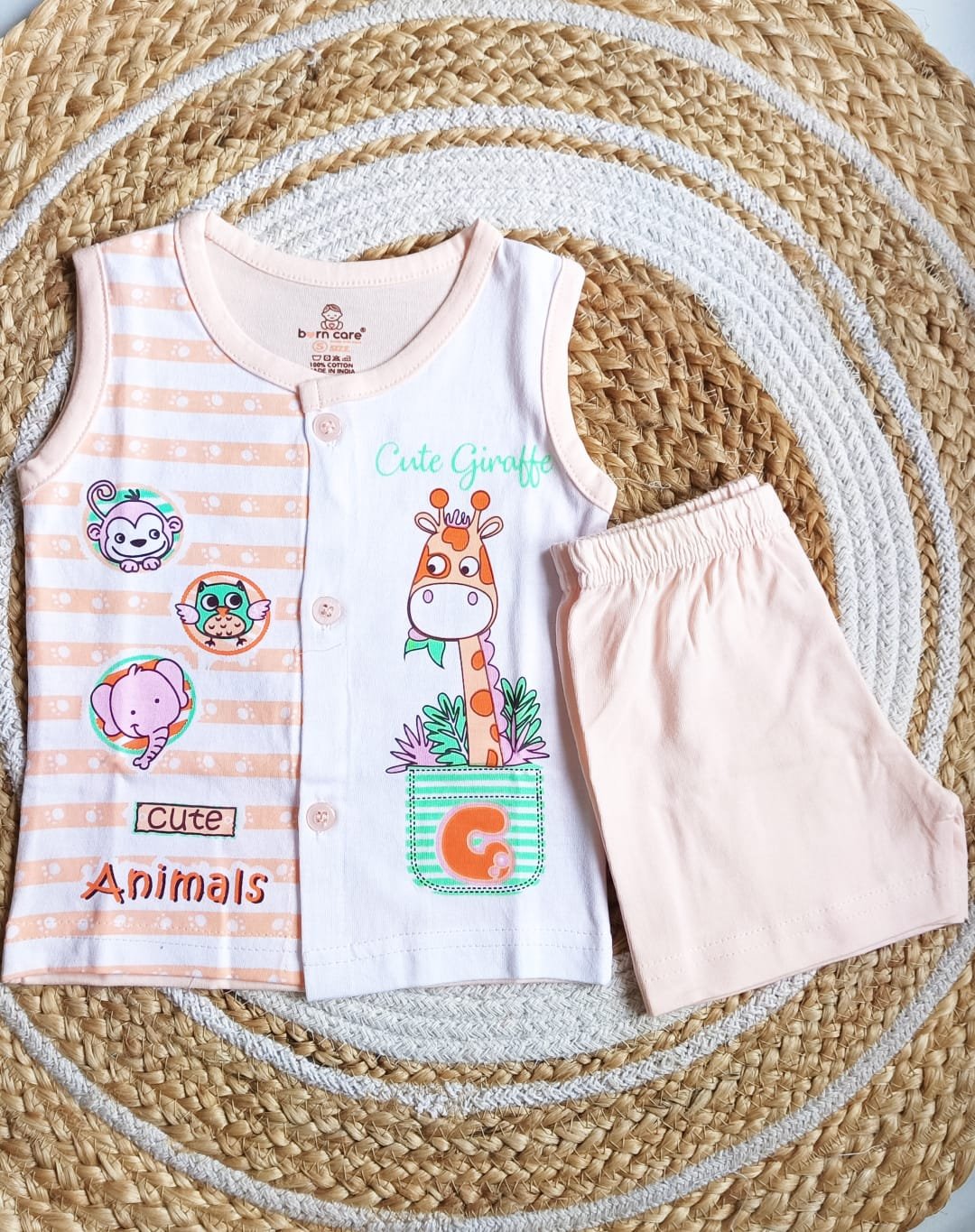 Unisex T Shirt with Trouser Set - Giraffe Print - Orange, 6 - 12 M image