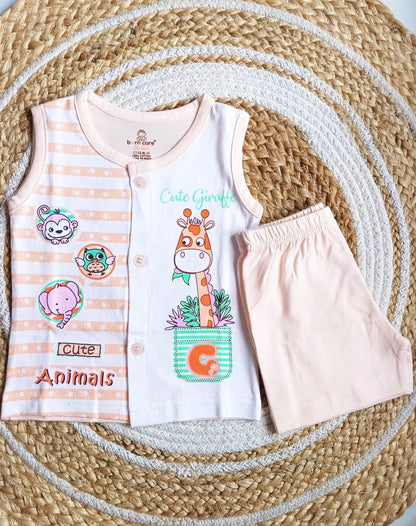 Unisex T Shirt with Trouser Set - Giraffe Print - Orange, 6 - 12 M image