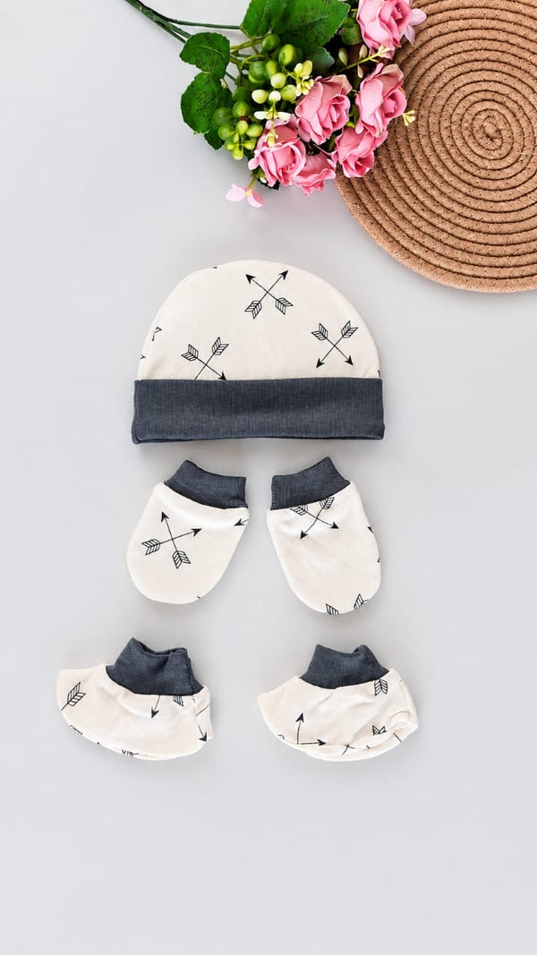 Cotton Cap, Mittens & Booties - Charcoal Black