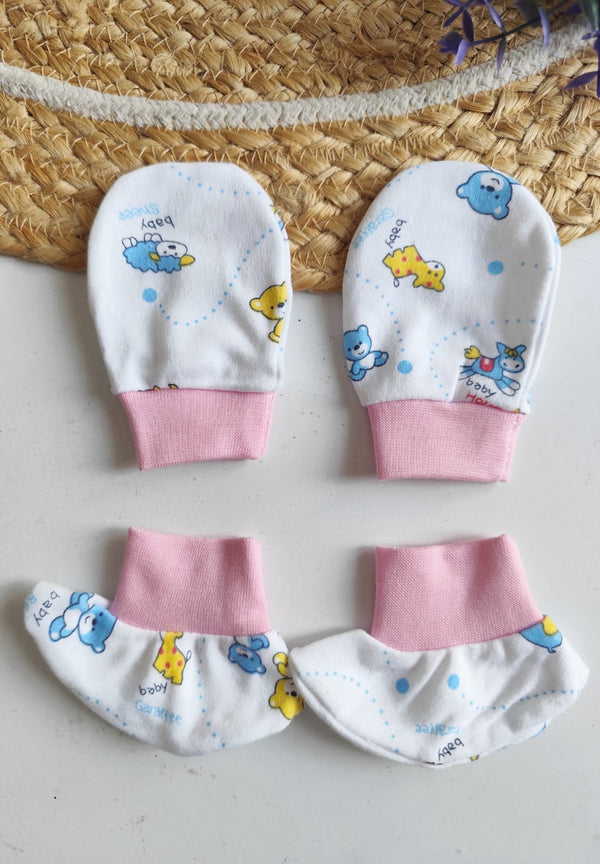 Cotton Mittens & Booties - Teddy Print