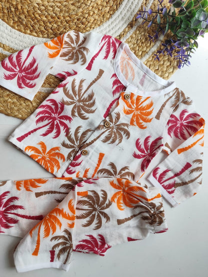 Muslin Premium Night Suits - Orange Tree Print (BUY 2 GET 1 FREE) image 0