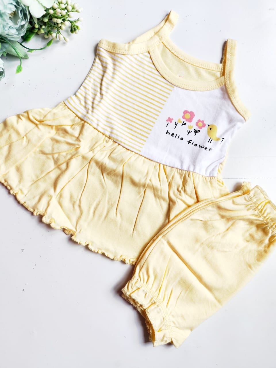 Sleeveless Cotton Frock - Hello Flower Print (0 - 3 Months) image 0