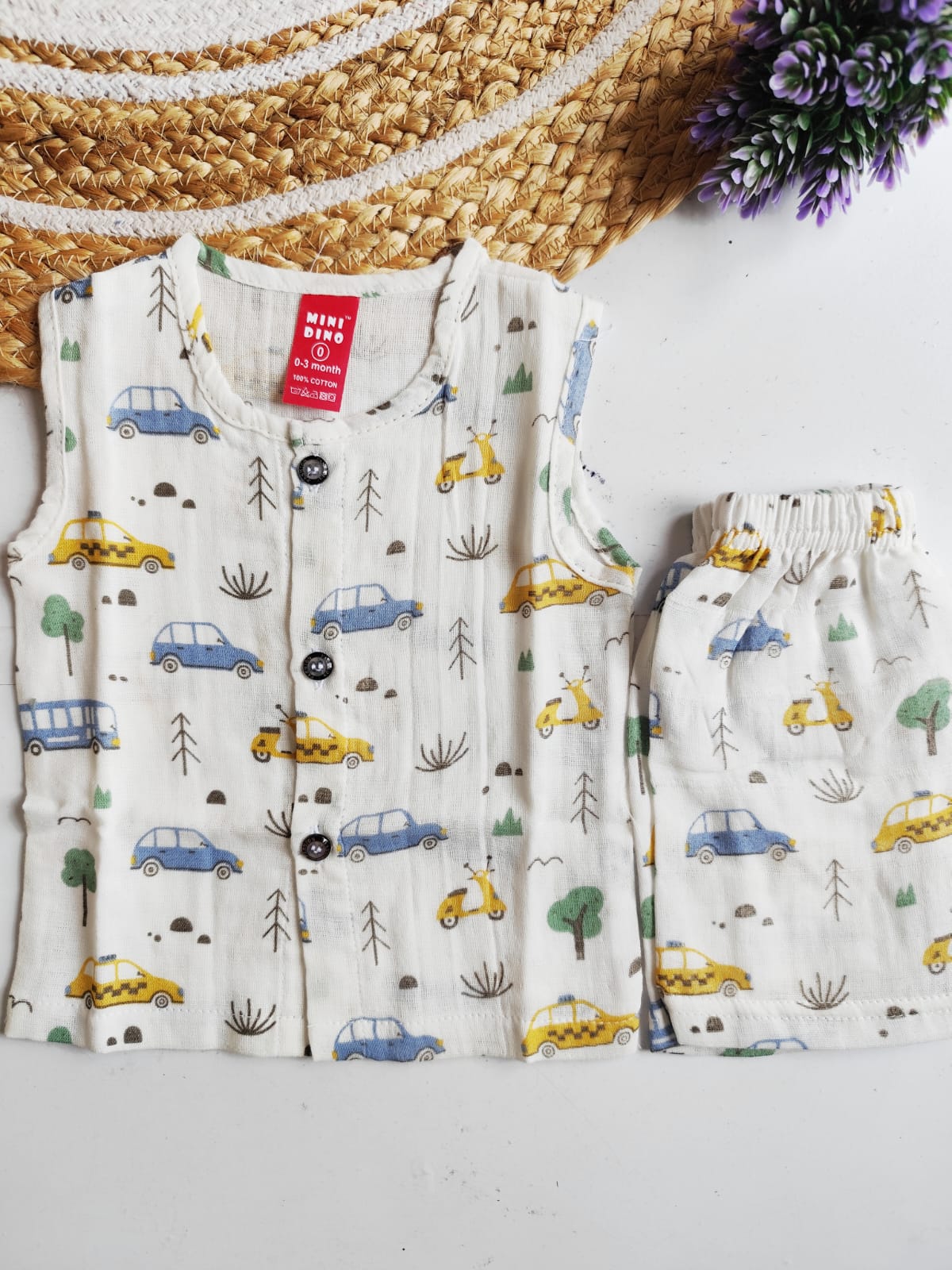 Cars Muslin Co Ord Set - New Born Size image 0