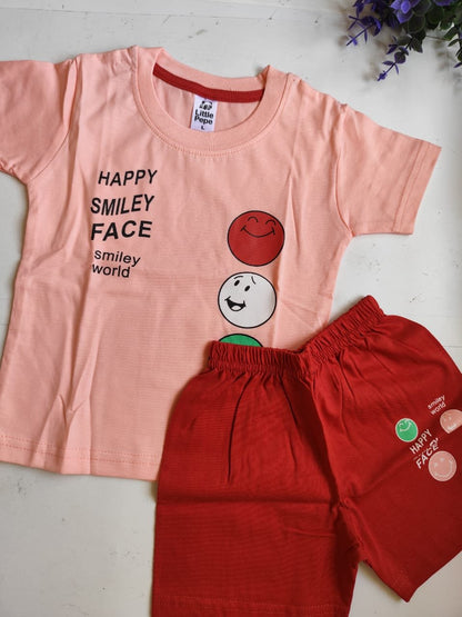 Happy Smiley Face Print Top &amp; Bottom Set - Pink image 0