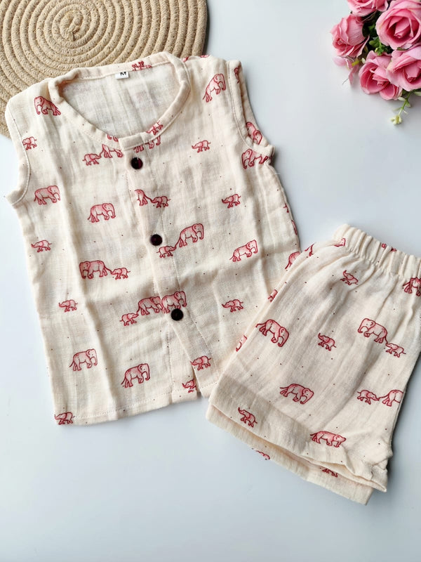 Cotton Sleeveless Co Ord Set - Elephant