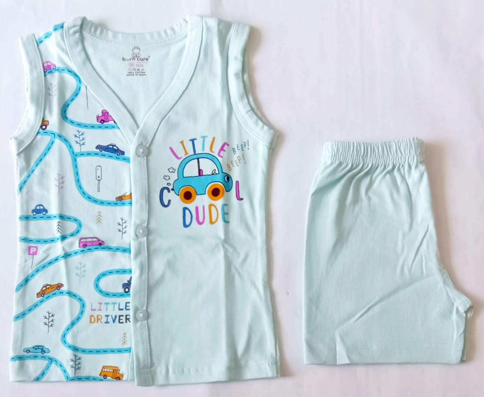 Unisex Cotton Sleeveless Jabla with Trouser Set - Cool Dude Print - Blue, 6 - 12 M image