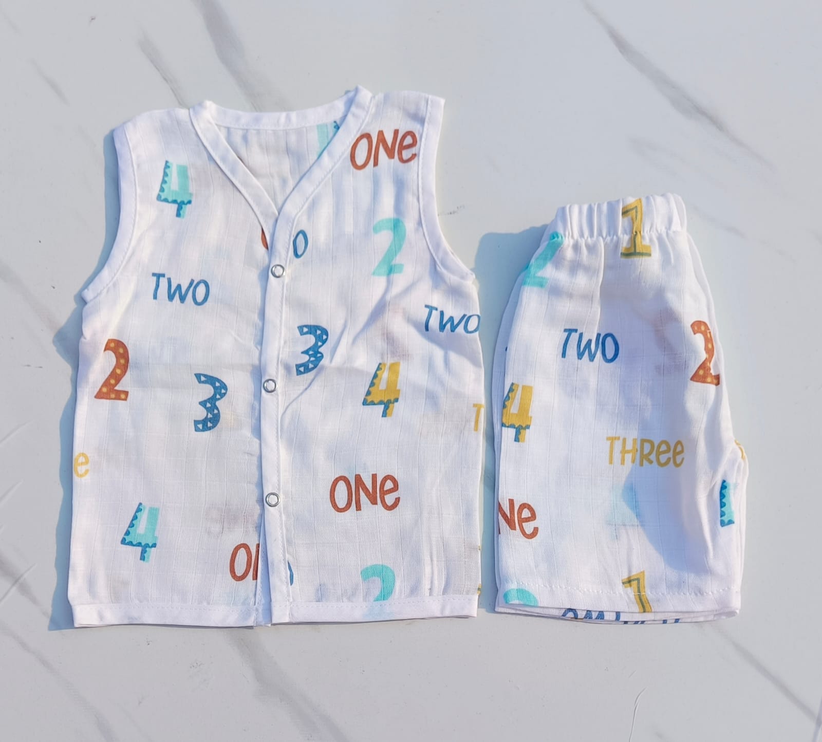 Muslin White Co-Ord Sets - Numbers Print image 0