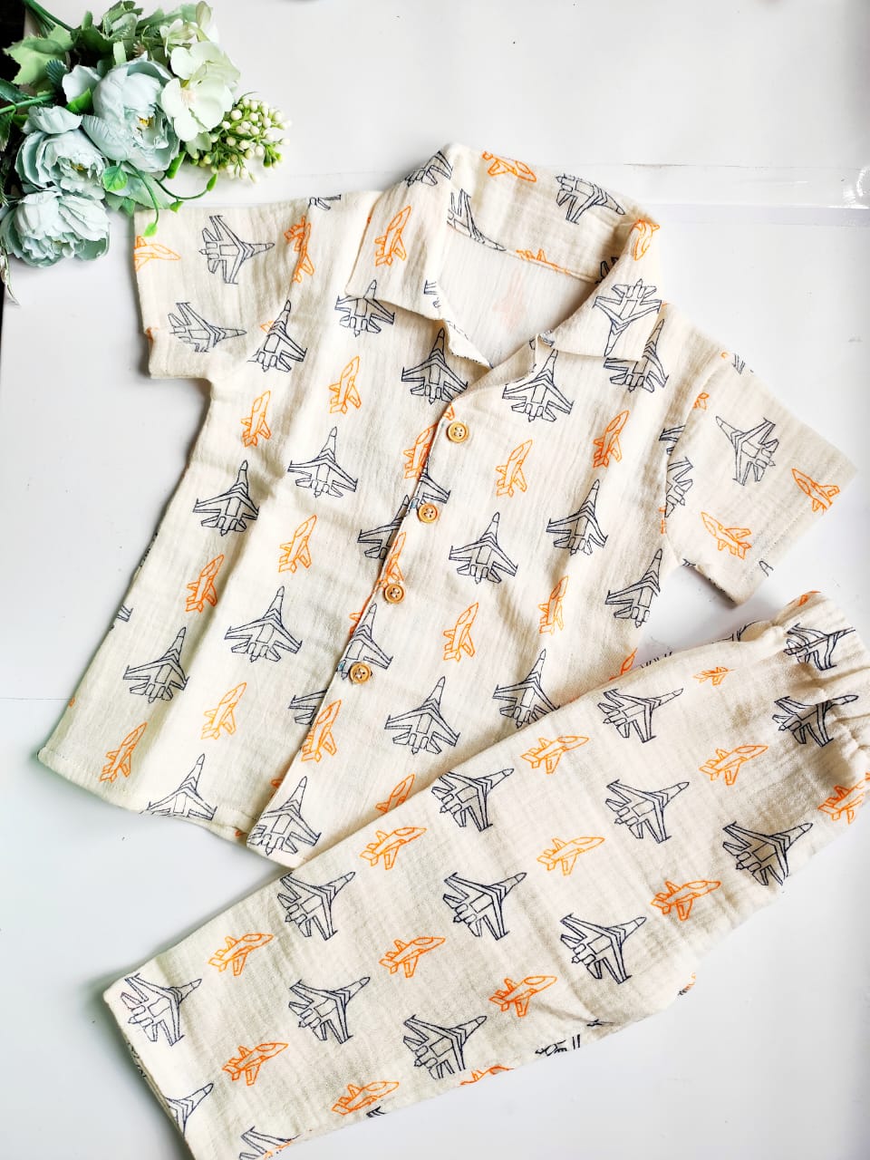Exclusive Muslin Night Suit - Airplane Print - 18 - 24 M image
