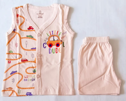 Unisex Cotton Sleeveless Jabla with Trouser Set - Cool Dude Print - Orange, 18 - 24 M image