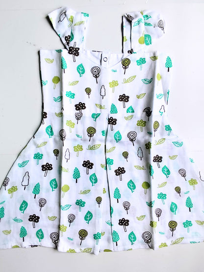 Muslin Strap Frocks - Green Leaf Print, 12 - 18 M image