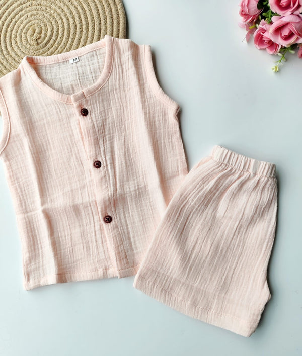 Muslin Sleeveless Co Ord Set - Baby Pink