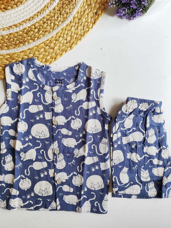 Cat Print Muslin Co Ord Set