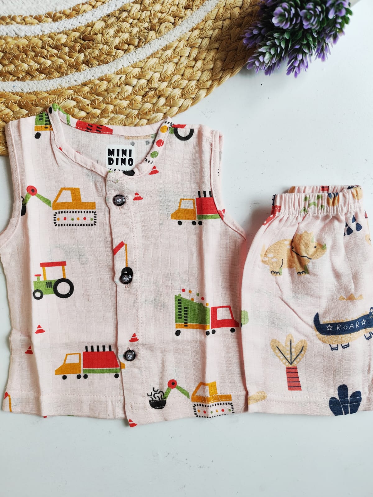 Vehicles Muslin Co Ord Set - New Born Size image 0