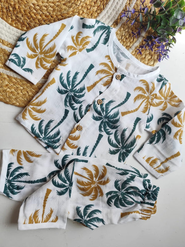 Muslin Premium Night Suits - Green Tree Print