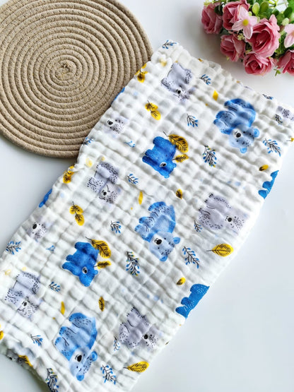 6 Layered Crinkled Muslin Bath Towel - Random Prints