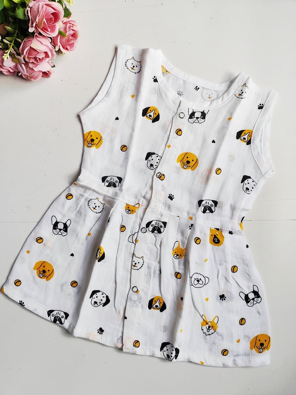 Muslin Hip Cut Frocks - Dog Print, 3 - 6 M image