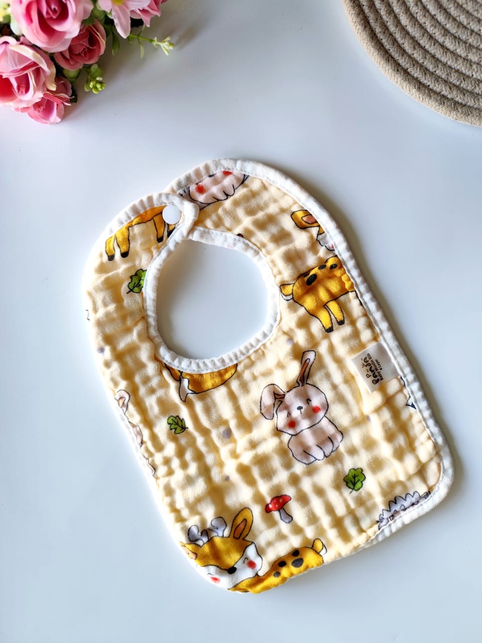Muslin 6 Layered Crinkled Bib - Random Color/Print - Single pc