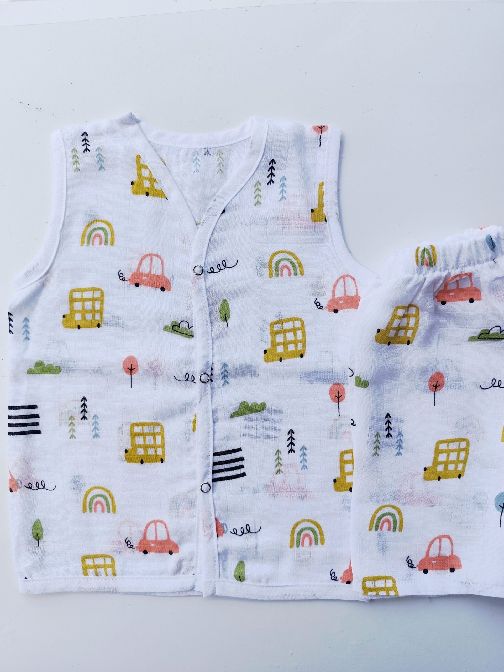 Muslin White Co-Ord Sets - Vehicles Print image 0