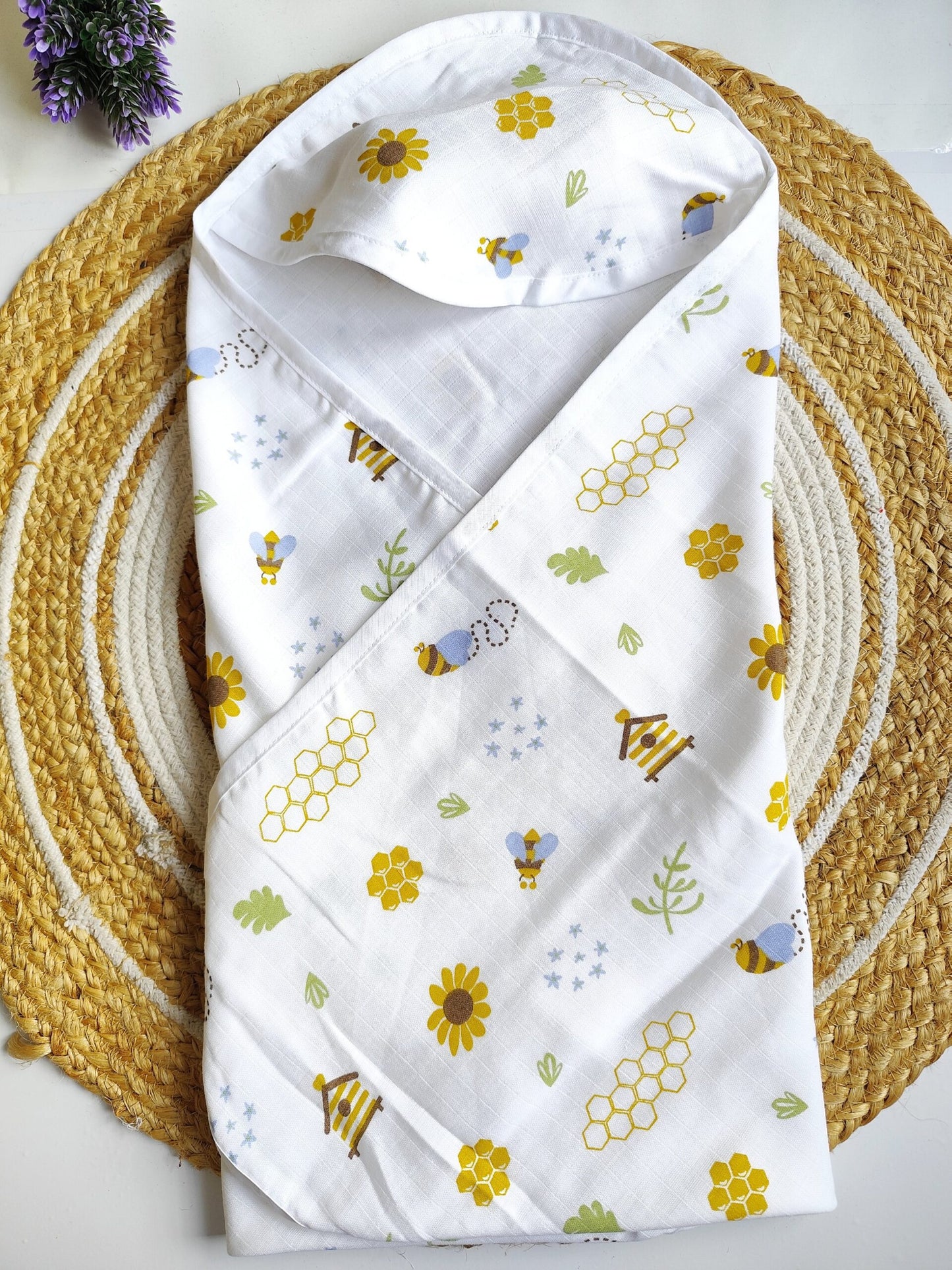 Muslin Hooded Towel - Honeycomb Print image 0