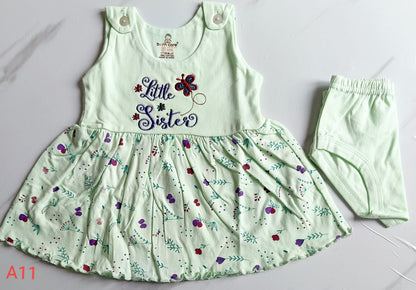 Shoulder Button Cotton Frock - Green, 12 - 18 M image