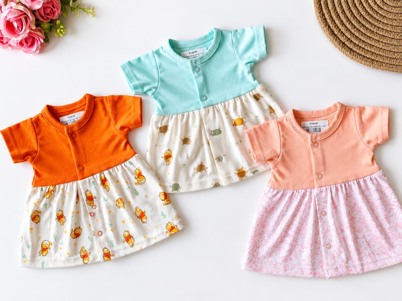 Pack of 3 - Hosiery Cotton Frocks (Random Prints)