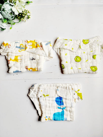 White Muslin Crinkled Nappy - 6 Layered - Single Piece (Random Print) image 4