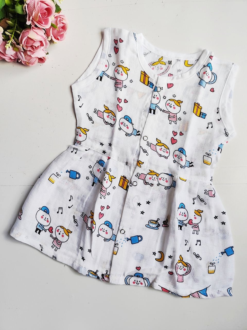 Muslin Hip Cut Frocks - 2 Girls Print, 3 - 6 M image