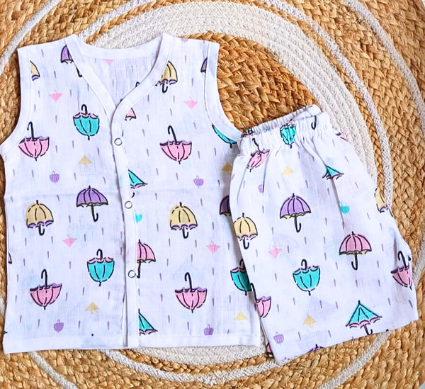 Muslin White Co-Ord Sets - Umbrella Print