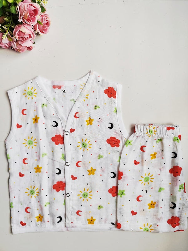 Muslin White Co-Ord Sets - Red Cloud Print
