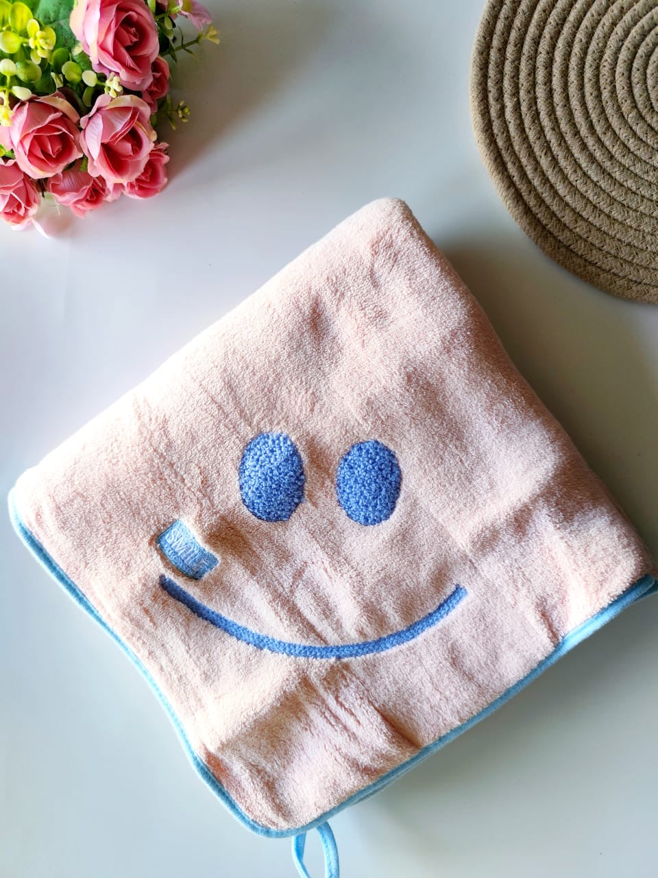 Smiley Bath Towels - Light Pink