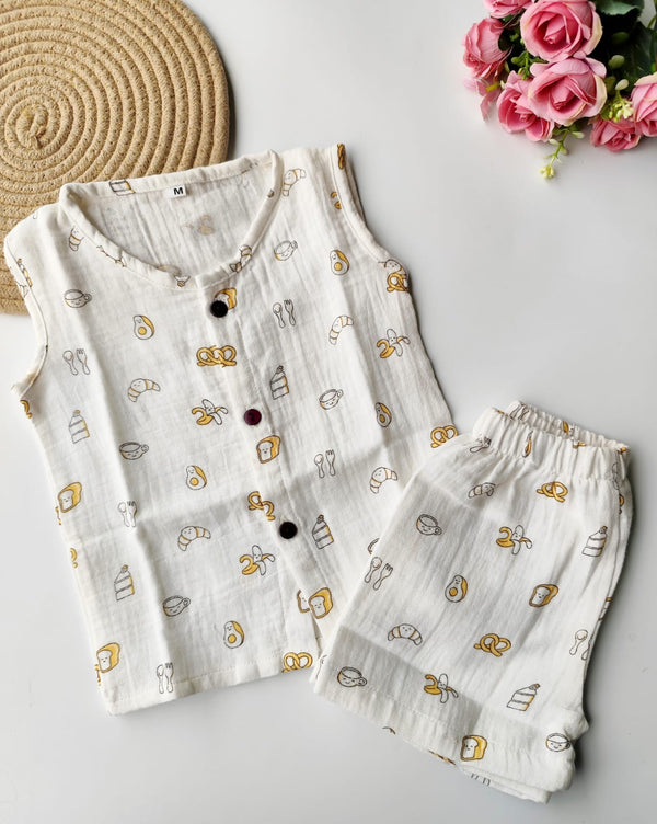 Muslin Sleeveless Co Ord Set - Breakfast