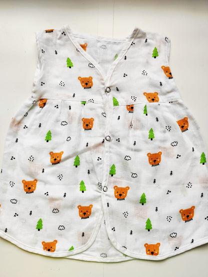 Muslin Chest Cut Frocks - Teddy Bear Print, 6 - 12 M image