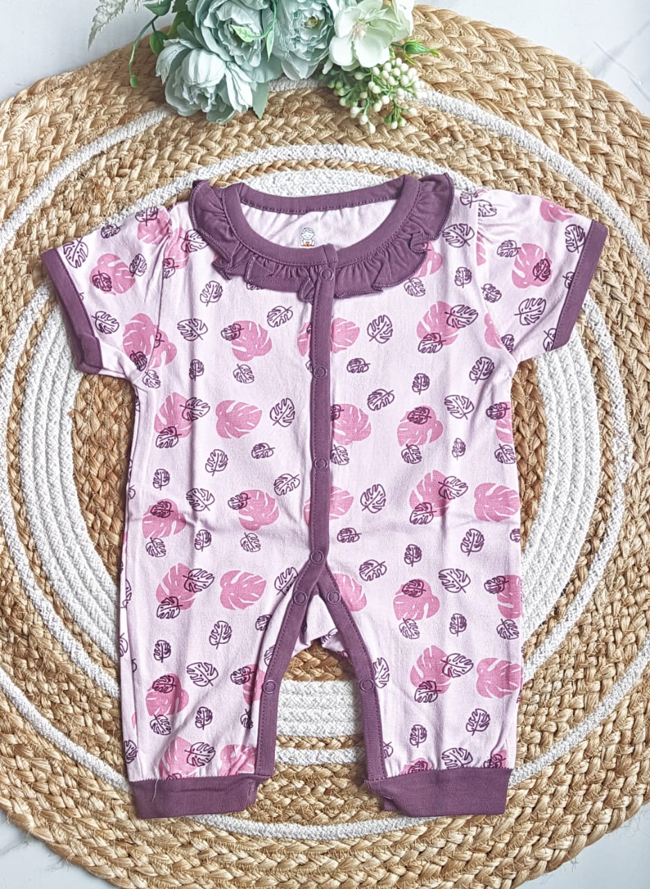 Girls Cotton Printed Romper - Purple, 6 - 12 M image