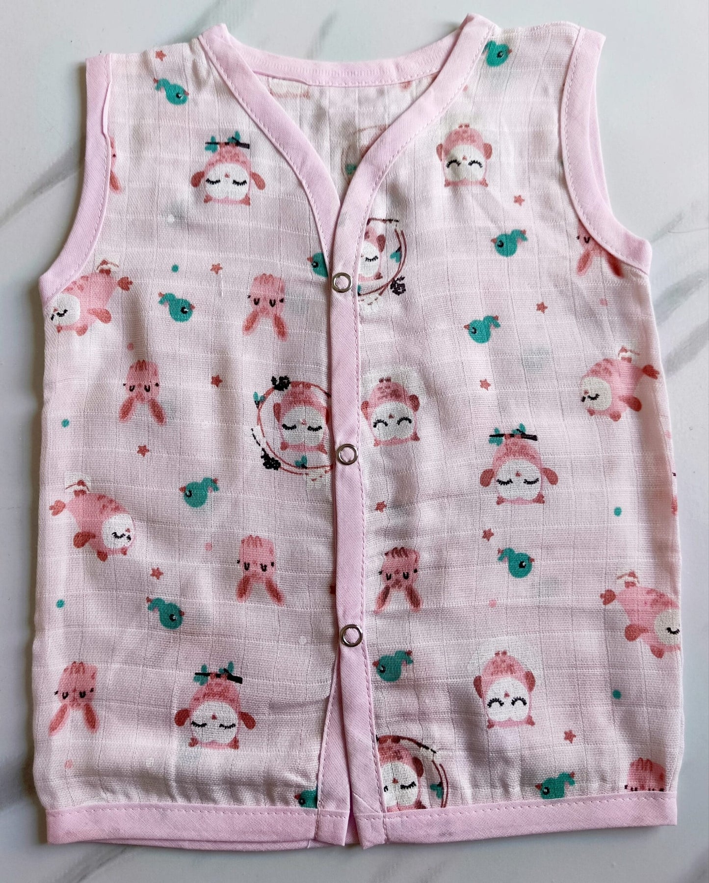 Muslin Colored Jablas - Pink Owl