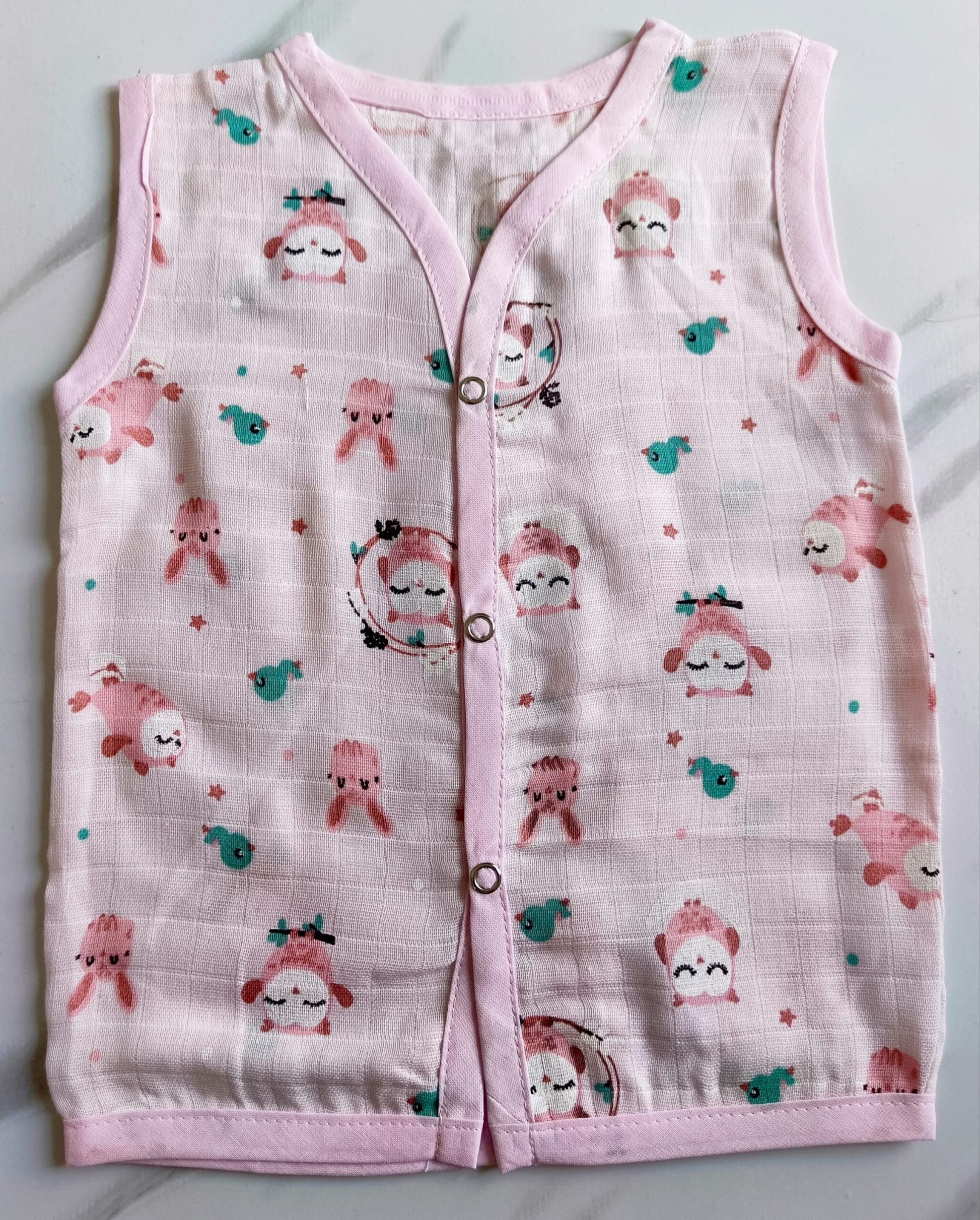 Muslin Colored Jablas - Pink Owl