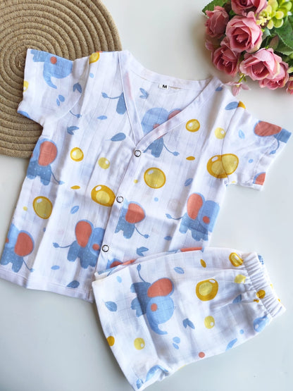Muslin Half Sleeved Co Ord Set - Elephant