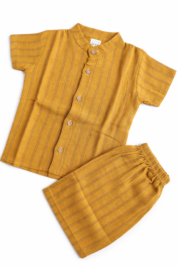 Muslin Collared Co Ord Set - Mustard