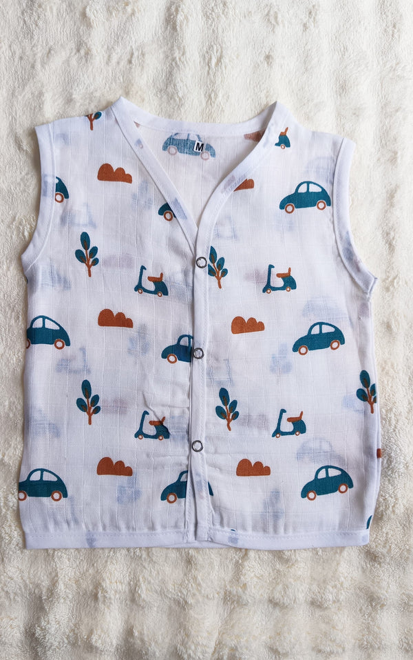 Muslin Button Jablas - Blue Cars