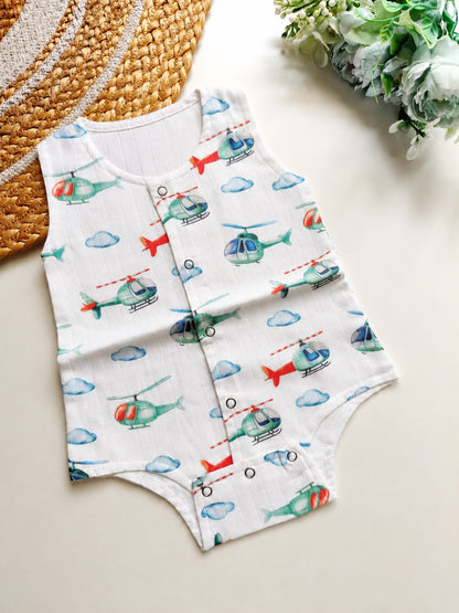 Muslin Onesies - Helicopter Print