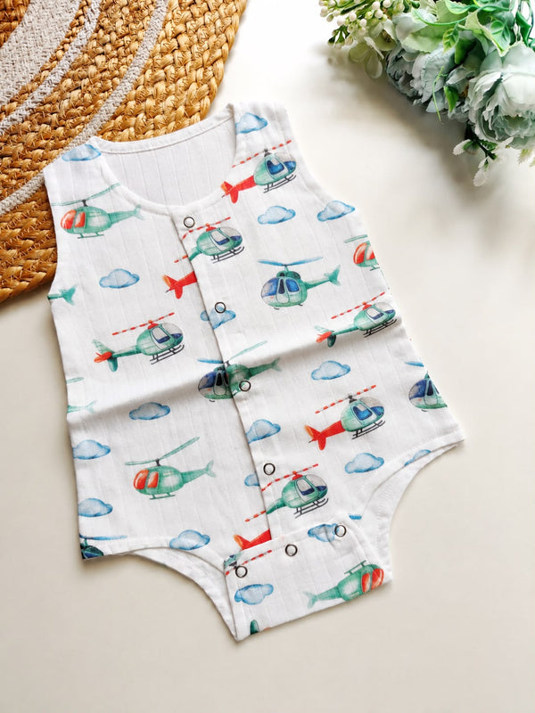 Muslin Onesies - Helicopter Print