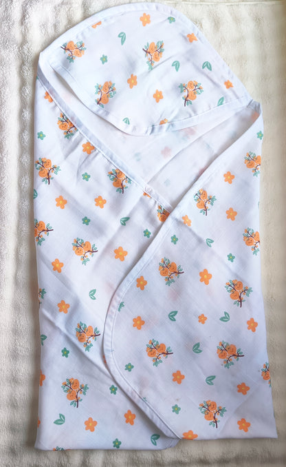 Muslin Hooded Towel - Apricot Print