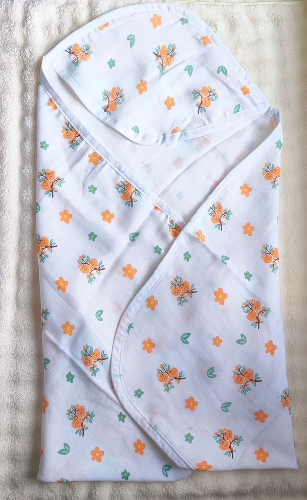 Muslin Hooded Towel - Apricot Print