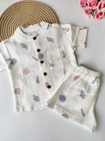Cotton Collared Co Ord Set - Shell