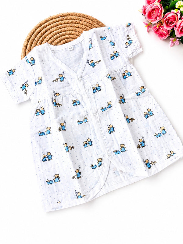 Muslin Half Sleeve Frock - Teddy Bear