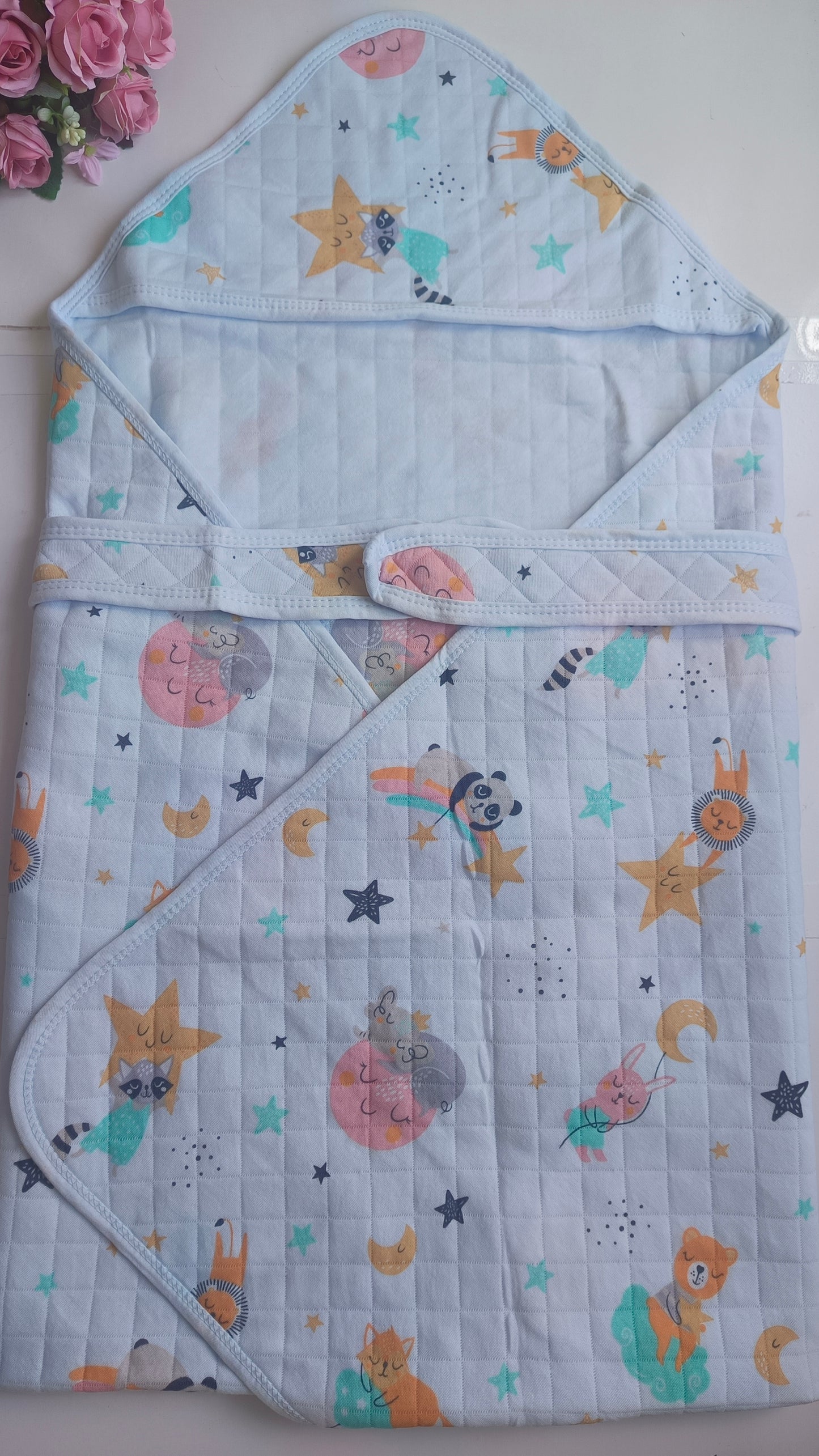 Muslin Blanket/Hooded Wrapper - Panda & Racoon Print