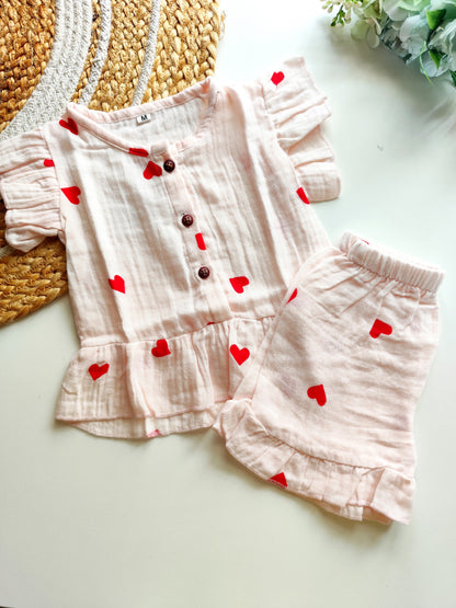 Muslin Frill Co Ord Set - Hearty Blush Pink