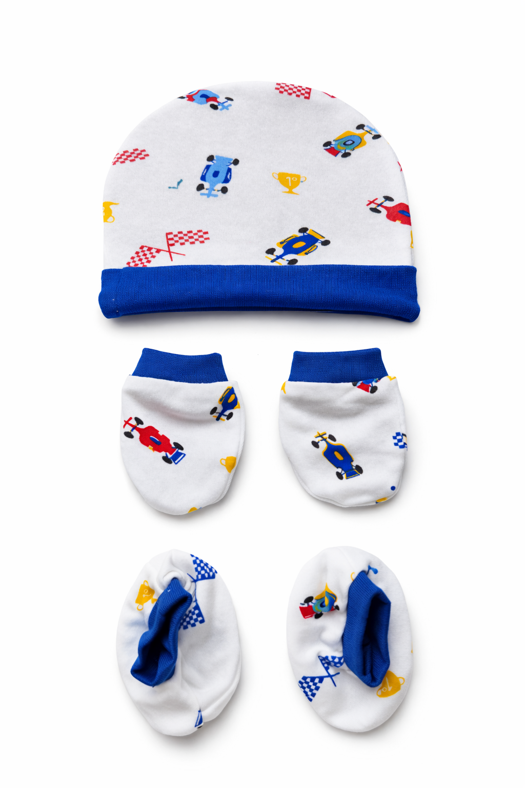 Cotton Cap, Mittens & Booties- Navy Blue