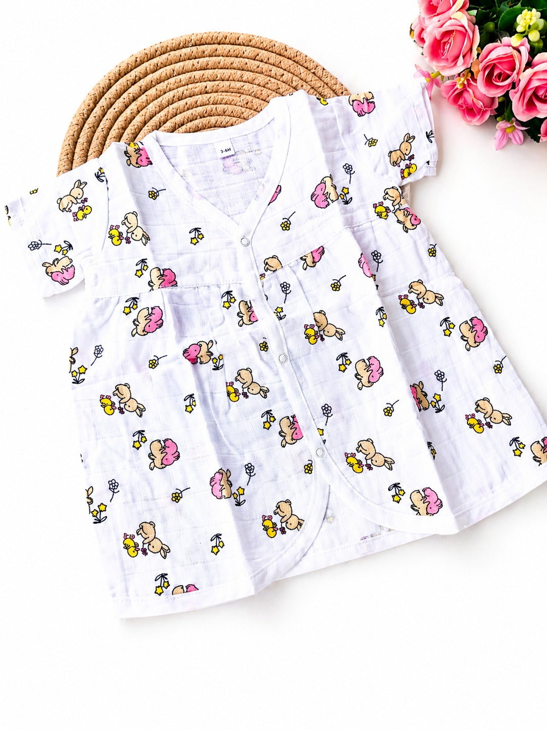Muslin Half Sleeve Frock - Chicken