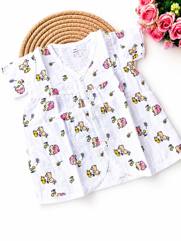 Muslin Half Sleeve Frock - Chicken
