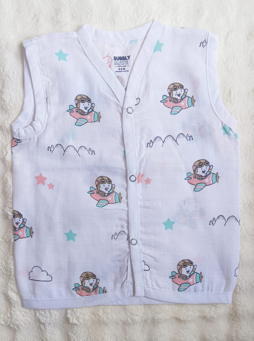 Muslin White Printed Jablas (6 - 9 Months)